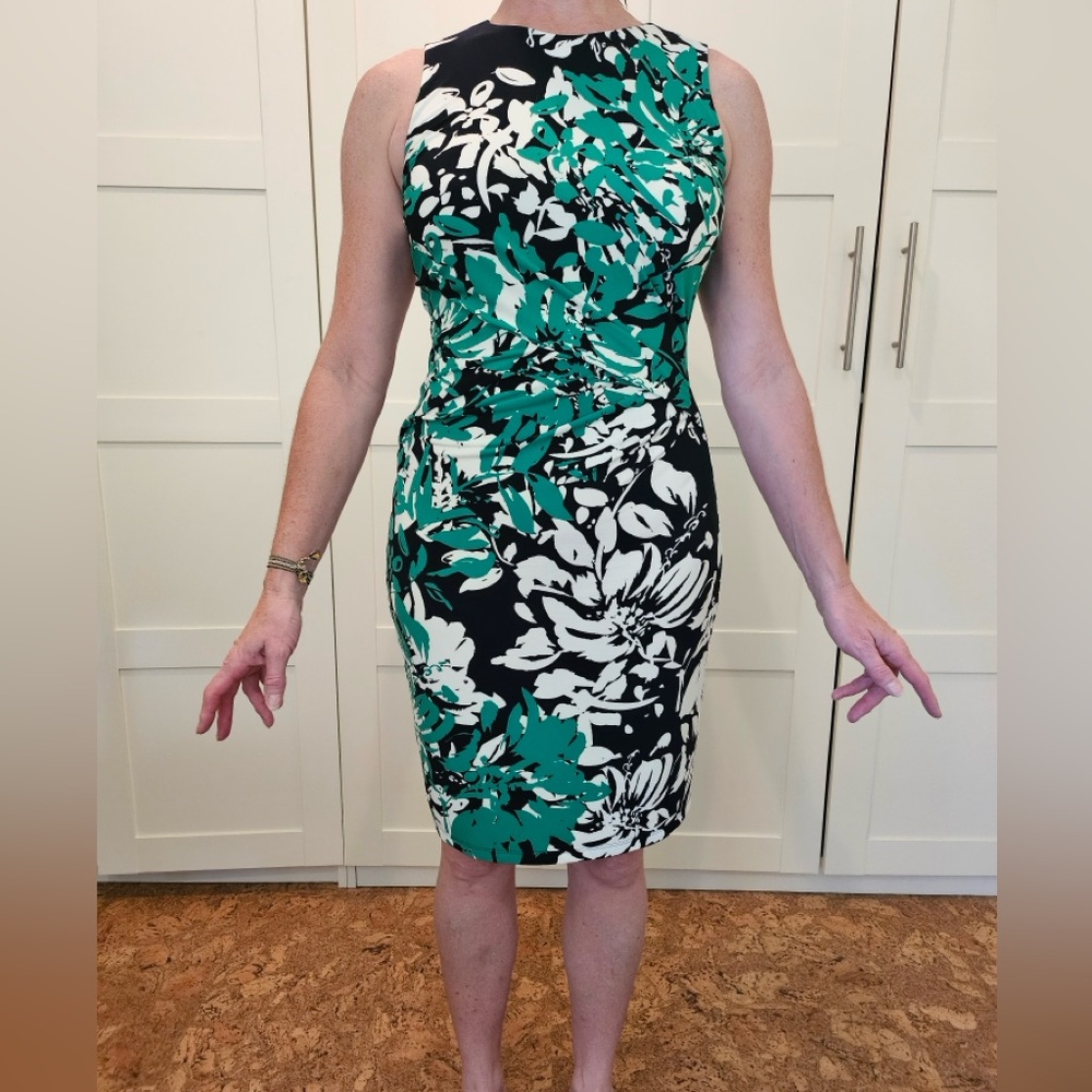 Lauren Floral Sleeveless Dress - Green, cream and Black